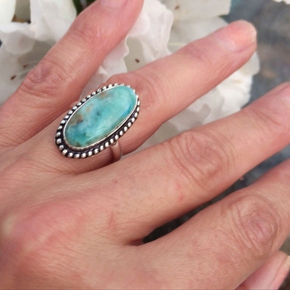 🩵Aqua Caribbean Larimar Sterling Silver Ring 925 Boho - Picture 4 of 6